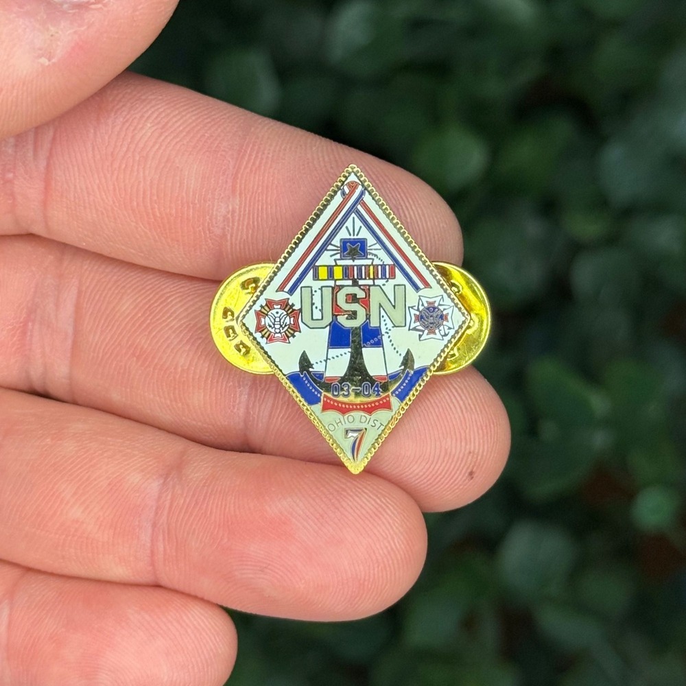 USN Navy Pin Ohio District 7 Diamond Shaped Gold Tone Military Patriotic